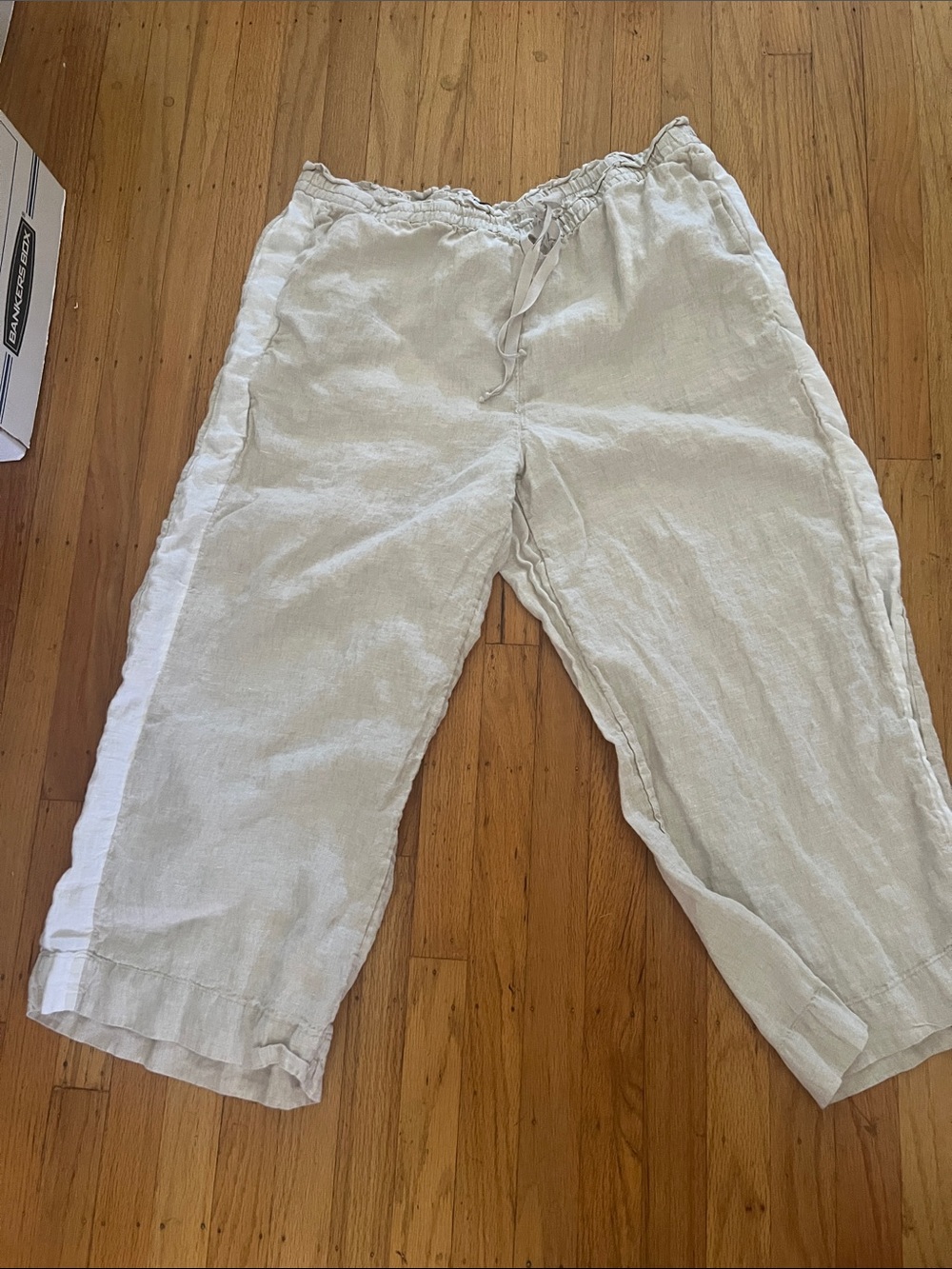 Light Beige with cute white side stripes Linen Drawstring Women’s jcrew Pants
